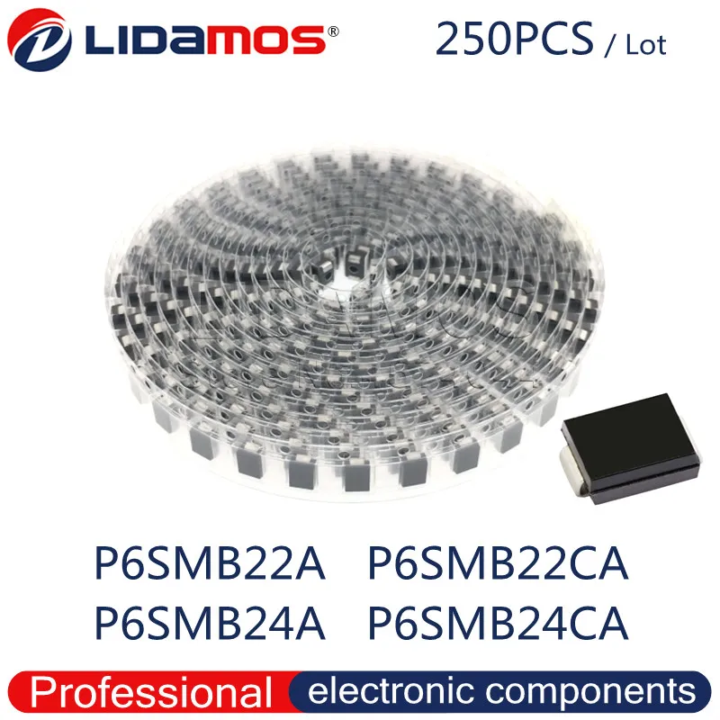 250 шт. TVS P6SMB22A 22A P6SMB22CA 22C P6SMB24A 24A P6SMB24CA 24C SMB DO-214AA 600 Вт SMD транзистор с подавлением