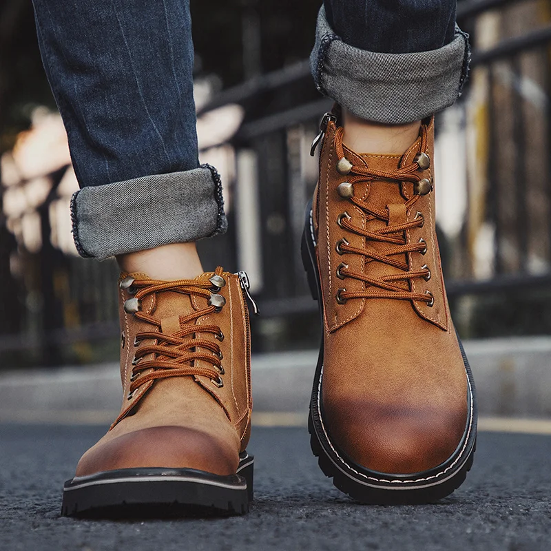 High Top Boots men Genuine Leather Ankle boots for men Wear resistant Non-slip Rubber Snow boot Plush Warm Winter shoes*G7311
