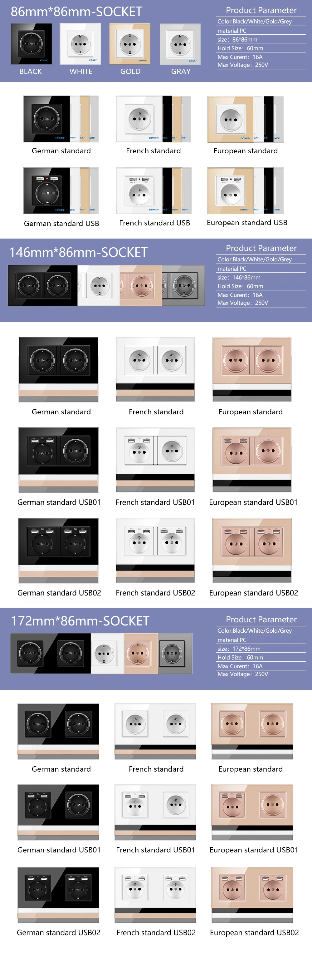Tomada de Parede Tomada de Alimentação com Dupla Tomada de Energia com Usb Proteção de Segurança Bonda Francês Padrão Casa Carregador 172*86mm Crianças 16 de alimentação com dupla casa carregador tomada