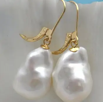 

Free shipping baroque white reborn keshi pearl dangle earring -20 hook