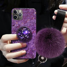 Luxo diamante bonito bola de cabelo cordão suporte caso macio para iphone 11 x xs xr pro max 7 8 6 s plus 3d bling cristal titular capa(China)