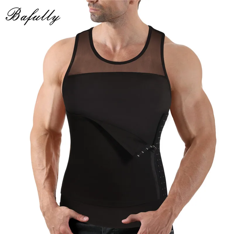 

Bafully Slimming Men Body Control Vest Shapers Reducing Tummy Latex Waist Trainer Hooks Shapewear for Weight Loss Fat Burning