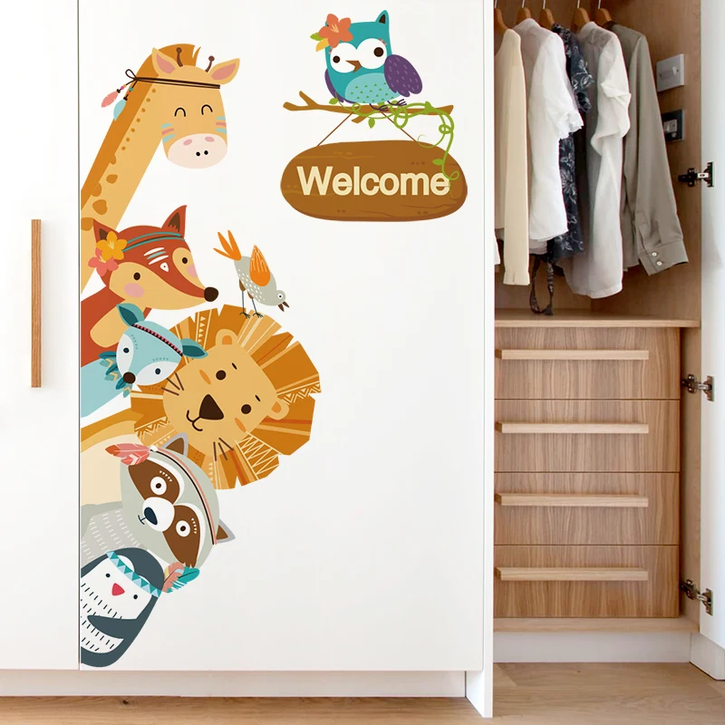 

[shijuekongjian] Cartoon Animals Wall Stickers DIY Children Mural Decals for Kids Rooms Baby Bedroom Wardrobe Door Decoration