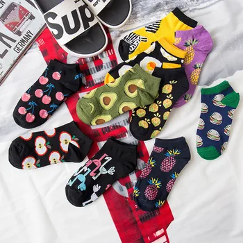 

Fashion Fruit Animal Spring Summer Cotton Short Women Socks Avocado Flamingo Food Print Harajuku Cute Funny Socks Female Meias