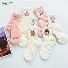 Женские хлопковые носки с героями мультфильмов; короткие милые женские носки с рисунками героев мультфильмов; модные носки до щиколотки с принтом животных