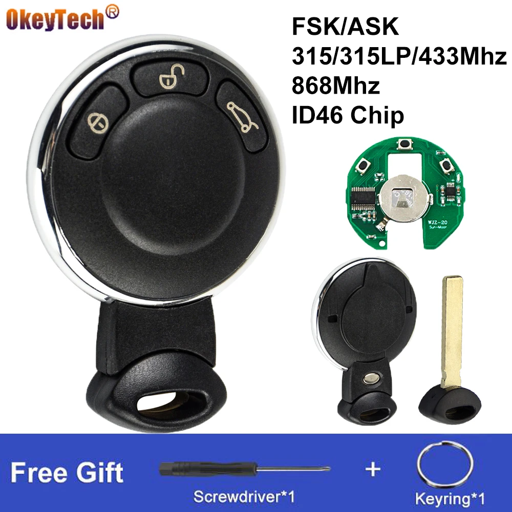 OkeyTech ASK/FSK Switchable 315/315LP/433/868Mhz For Bmw Old Mini Cooper Remote Smart Key ID46 PCF7945/PCF7952 Chip 3 Buttons | Автомобили