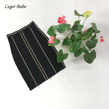 

2020 New Fashion Black Rivet Pencil Women Bandage Skirt Sexy Party Clubwear Bodycon Clothes Verano Mini Elegant Knitted Skirts