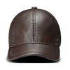 Men Real Cowhide Leather Earlap Caps Male Fall Winter 100% Real Cow Leather Hats New Casual Real Leather Outdoor Baseball Cap 5