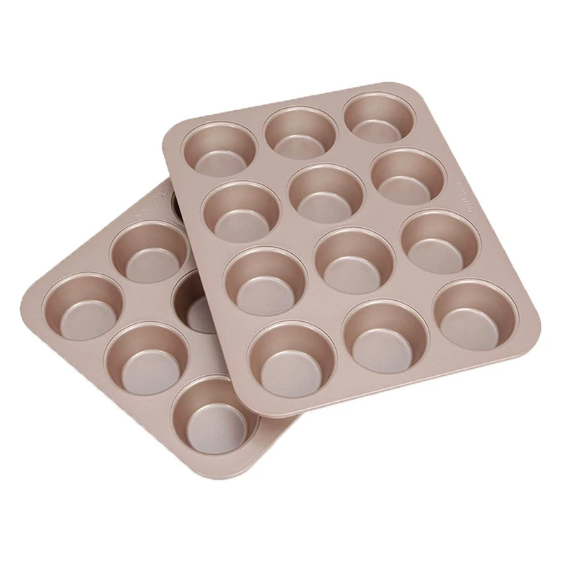 

12 Cup Muffin Tray Set, 2 Piece Baking Utensil Non-Stick Cupcake Baking Mold Carbon Steel Pancake Pan