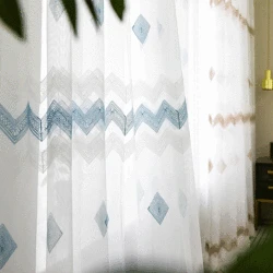 Two-color Rhombus Modern Minimalist Embroidery Curtains for Living Dining Room Bedroom