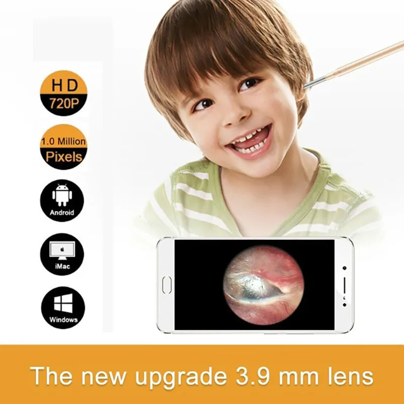

3.9MM Child Ear Otoscope 3 in 1 Ear Cleaning Endoscope Ear Scope Inspection Camera with 6 Adjustable LEDs For PC USB-C Android