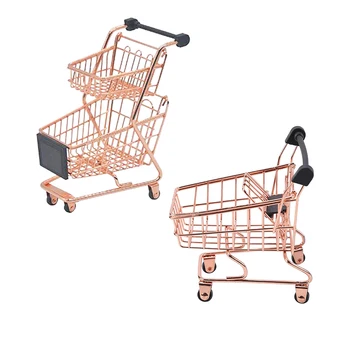 

2x Double-Deck Shopping Cart Makeup Sponge Holder Drying Rack Beauty Powder Puff Display Stand Makeup Organizer (Rose Gold&Pink)