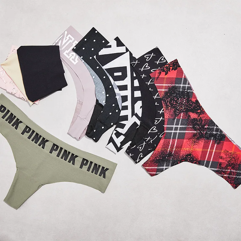 

Exclusive new Sexy Seamless woman tanga Thong Fashion pink letters print Low Waist Briefs Panties soft Will not be deformed