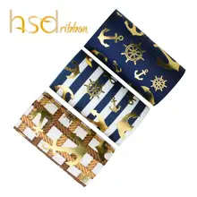 HSDRibbon 75 мм 3 дюймов hsd-дизайн на заказ с принтом "якорь"; Цвета: золотистый, Фольга на сплошной подошве и «камень, ножницы, бумага» корсажная лента