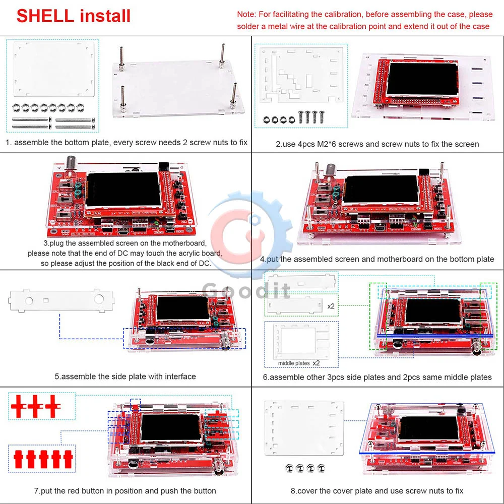 Fully Assembled Digital Oscilloscope 2.4" TFT LCD Display with Alligator Probe Test Clip Transparent Acrylic Case for DSOO138 5