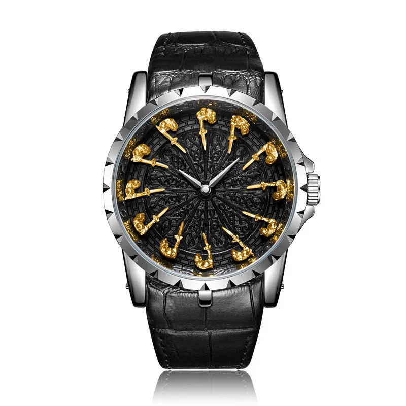 Мужские часы водонепроницаемые Уникальные повседневные мужские часы ONOLA Брендовые мужские модные наручные часы кварцевые часы из натуральной кожи японский механизм - Цвет: black silver gold