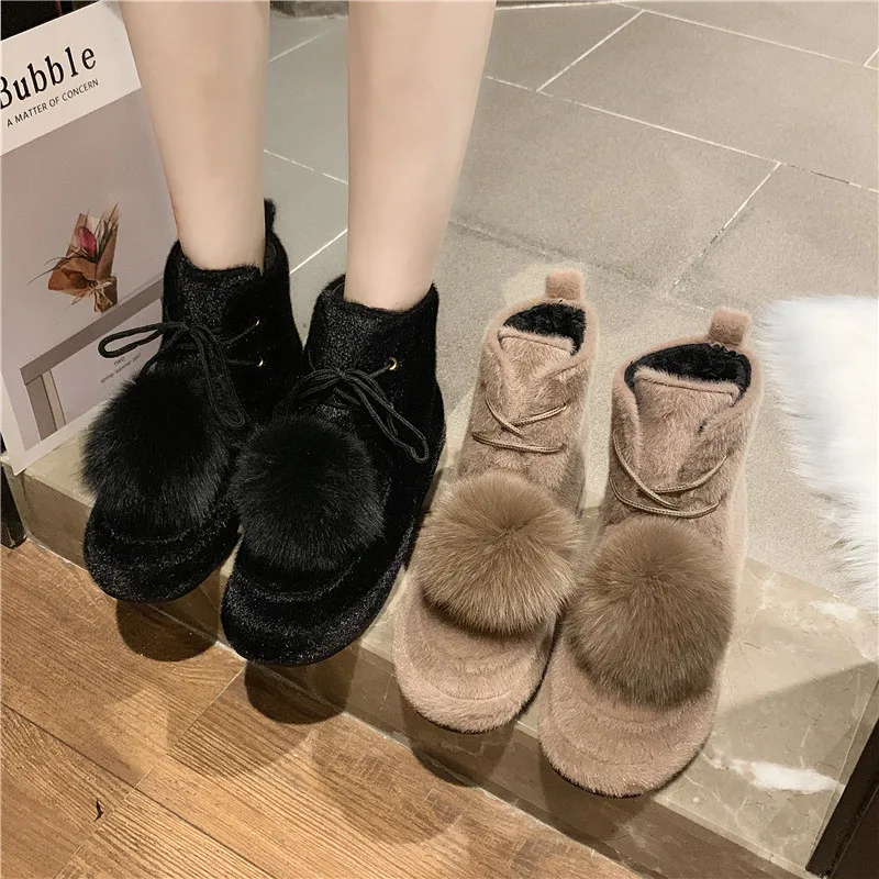 Теплые женские зимние ботинки на меху Милая зимняя обувь до середины икры с