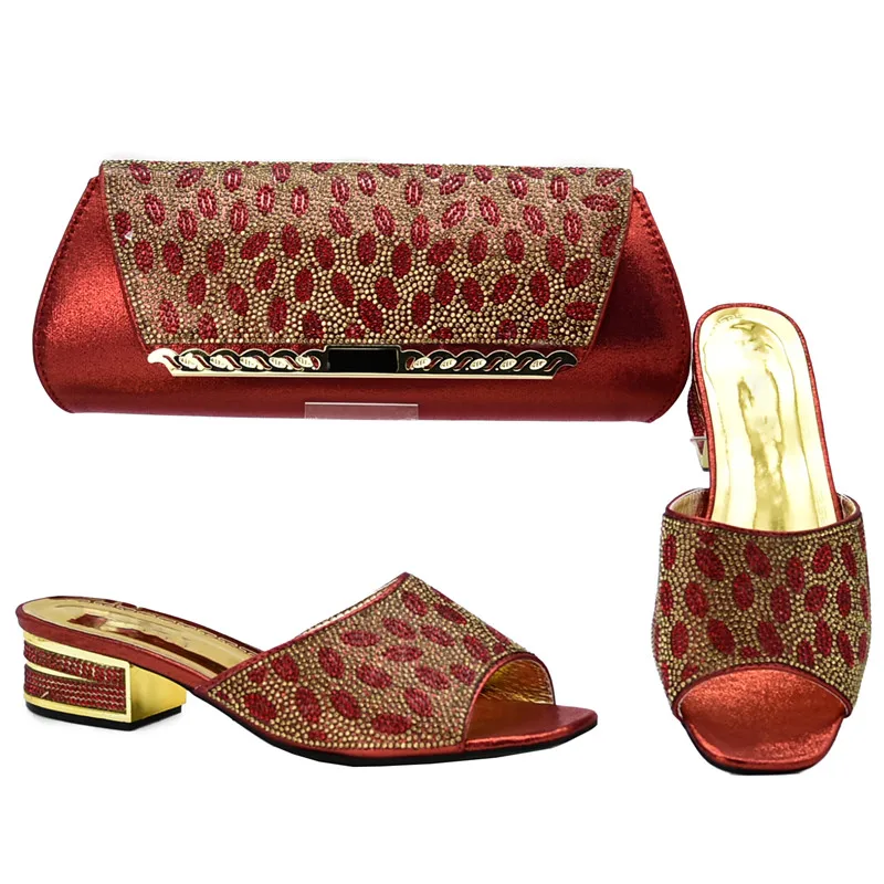Комплект из туфель и сумочки в нигерийском стиле, украшенный стразами; комплект из туфель и сумочки; Африканский набор г.; Женская обувь в нигерийском стиле - Цвет: Red