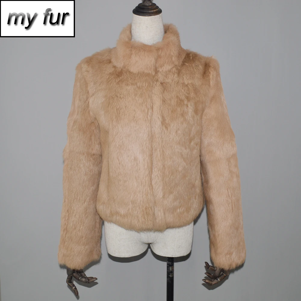 

2019 New Genuine Rabbit Fur Coat Women 100% Full Pelt Real Rabbit Fur Jacket Winter Real Rabbit Fur Mandarin Collar Overcoat