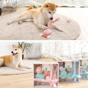 

New Small Large Dog Baby Saft Chew Vocal Molar Toys Pet Puppy Plush Sound Chew Training Squeaky Funny Toy Games Gift Box Set S21