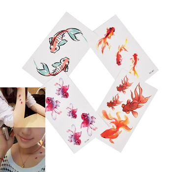 

3D Gold Fish Waterproof Temporary Tattoo Goldfish Girl Tatto Stickers Flash Tatoo Fake Tattoos 1 Sheet