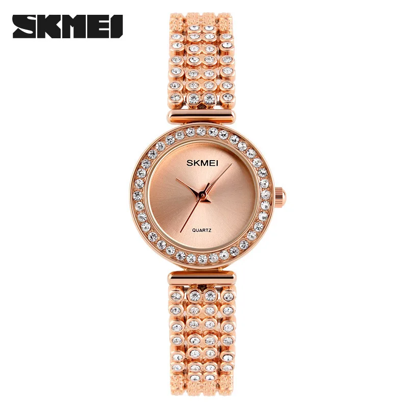 

Skmei 1224 Luxury Diamond Set Women's Rose Gold Business Steel Watch Import Movement Quartz Watch