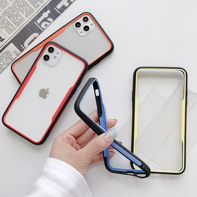 Противоударный цветной бампер Прозрачный чехол для телефона для iPhone 11Pro Max XR XS Max 8 7 6 6S Plus жесткий прозрачный чехол для iPhone 11