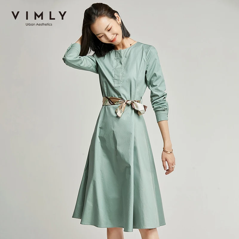 Осеннее женское платье Vimly винтажное однотонное элегантное ТРАПЕЦИЕВИДНОЕ