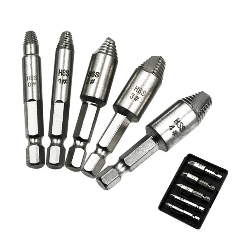 5pcs Damaged Screw Extractor Drill Bits Guide Set Broken Speed Out Easy