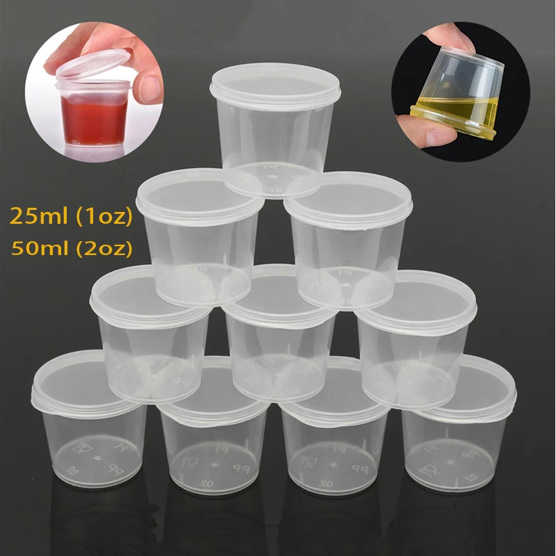 50pcs/100pcs 25ml 50ml Disposable Plastic Takeaway Sauce Cup Containers Food Box with Hinged Lids Pigment Paint Box Reusable