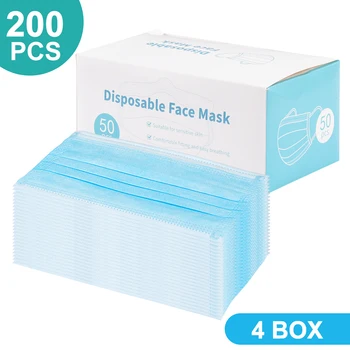 

200 PCS Disposable Face Mask 3 Layer Mouth Masks Filter Ear Loop Maske Earloop Cover Mask Safety Breathing Maska