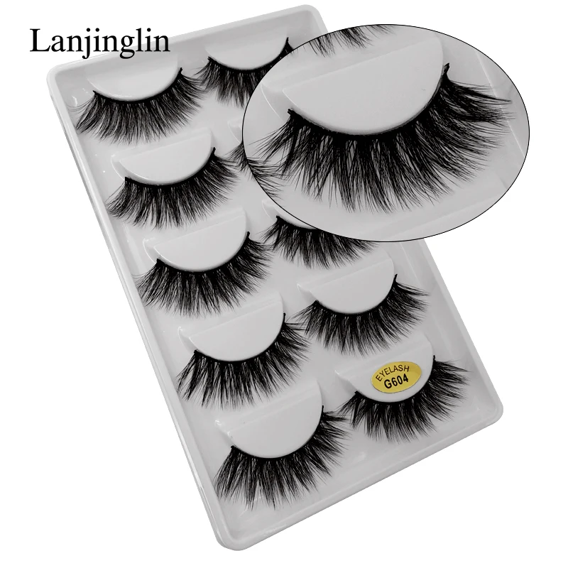 LANJINGLIN 50 boxes/lot natural long mink eyelashes faux cils soft volume 3d lashes hand made false eyelashes wholesale G6