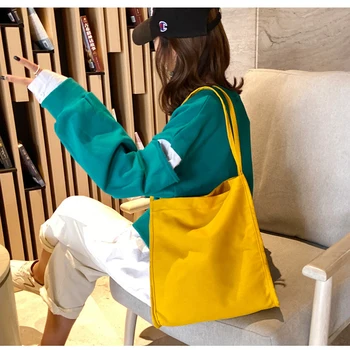 

Casual Female Canvas Single Shoulder Bags Solid Color Retro Top-handle Bag Fashion student shoulder Classic Totes 2020 new