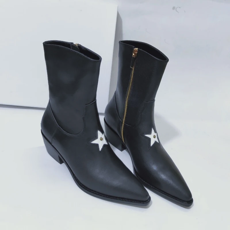 Western Boots Cowboy Boots Fashion Pointed Toe Sewing Shoes Female High Heels famous brand Trend leather boots women