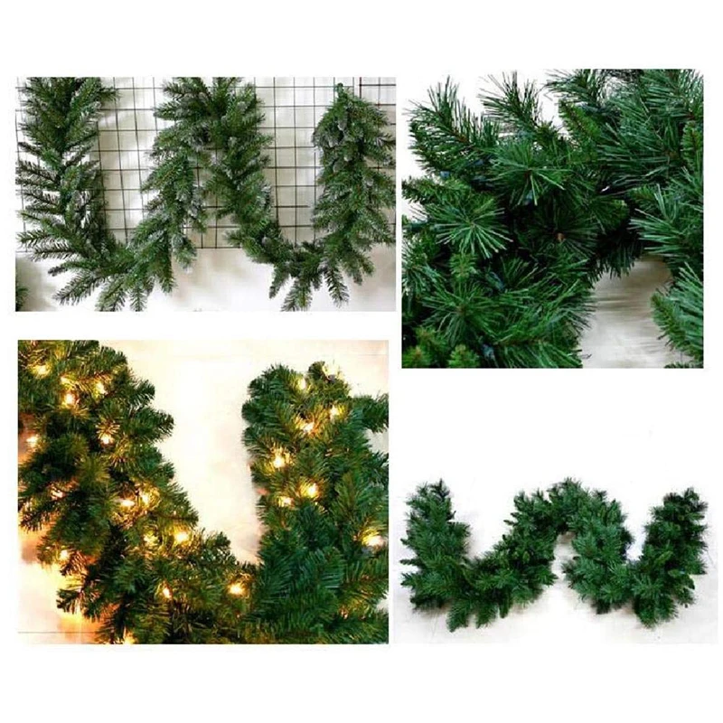 ПВХ рождественские украшения, украшения для рождественской елки, гирлянда из ротанга, домашний настенный сосновый подвесной зеленый искусственный камин с венком 5