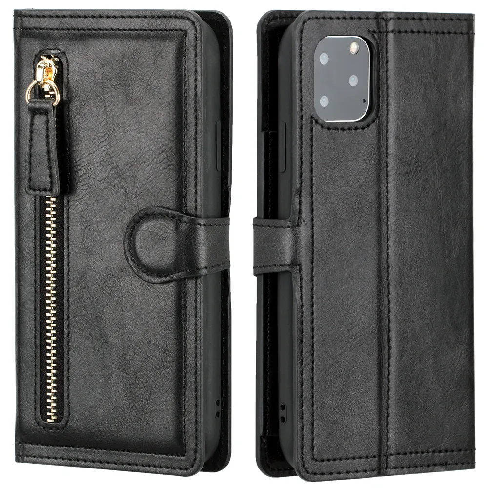 Luxury Leather Zipper Flip Wallet Case For iPhone 13 Pro MAX 11 12 Mini X XS XR 6 6S 7 8 Plus SE 2 2020 Card Holder Stand Cover iphone se wallet case