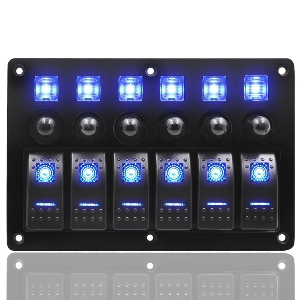 MagiDeal Waterproof 12V-24V 6 Gang Car Boat Circuit Rocker Switch Panel