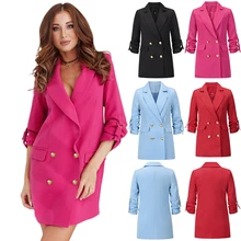 

Women's Jacket Autumn 2021 Winter Woman Fashion Long Coat Casual Loose Temperament Double Breasted Blazers Red Elegant Female