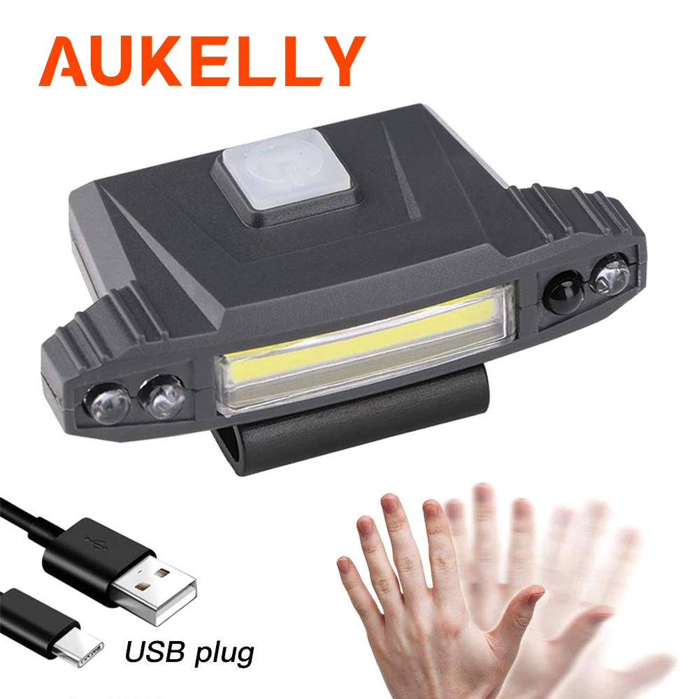 

Cap Light Headlamp COB LED Motion Sensor Head Lantern 4 Modes USB Charging 90 Degree Rotatable Clip-on Hat Induction Head Lamp