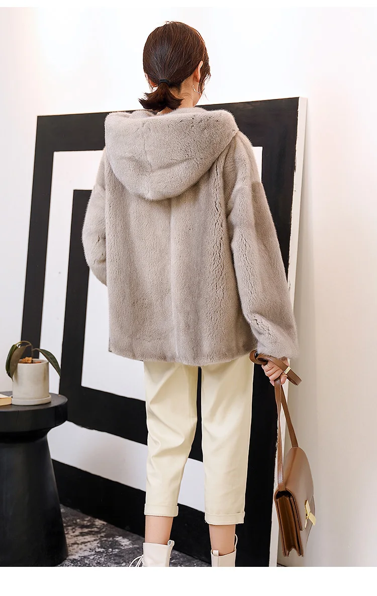 new female mink hooded fashion velvet mink coat 1009