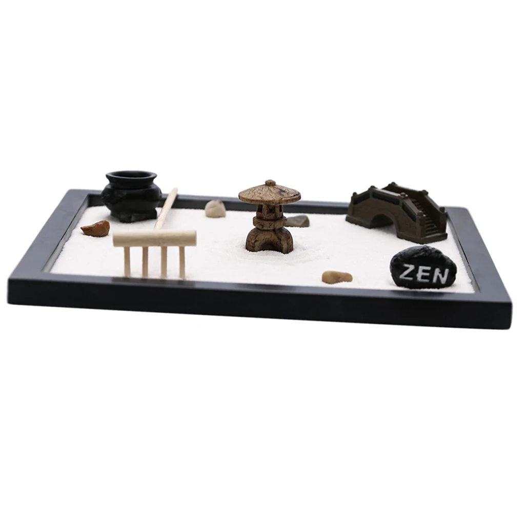 Wooden Zen Garden Accessories Tools Kits - Mini Rake Stamp Decorations Office Tabletop Sand Garden Rocks Plants Fairy Garden