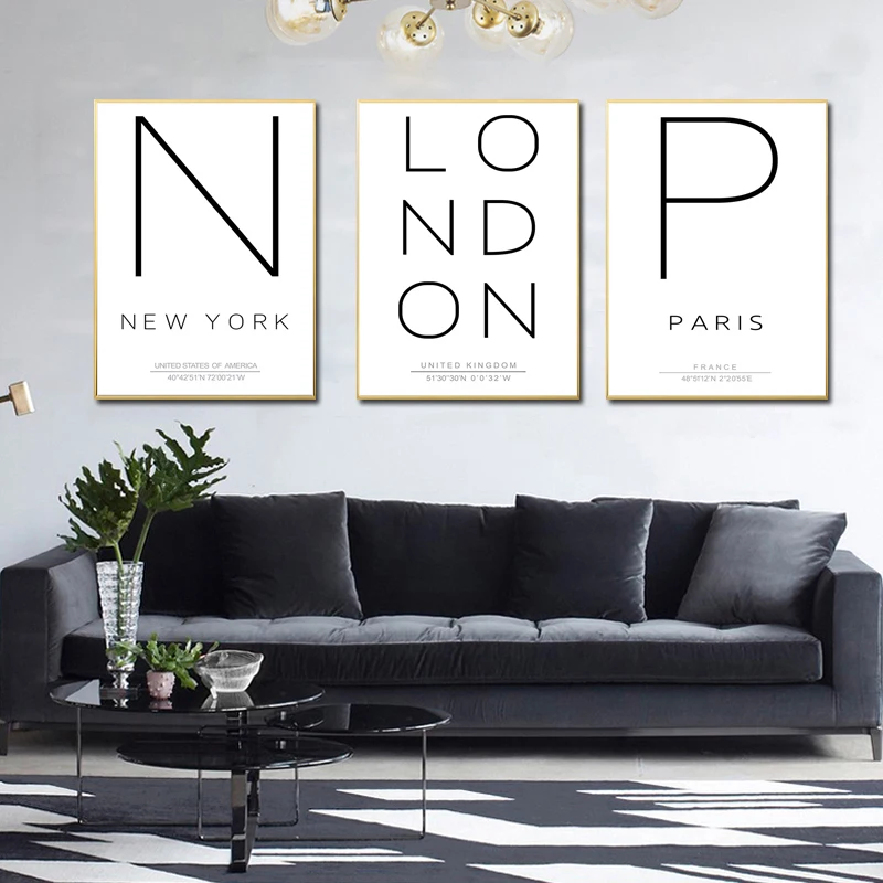 Nordic Minimalist American City English Alphabet Canvas Painting Poster Print Decorative Wall Pictures Living Room Decoration | Дом и сад