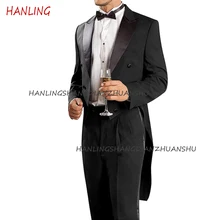 Men's Wedding Groom Tuxedo Long Tuxedos Party Dress Men's Slim Fit Suit Jacket + Pants 2-Piece Set
