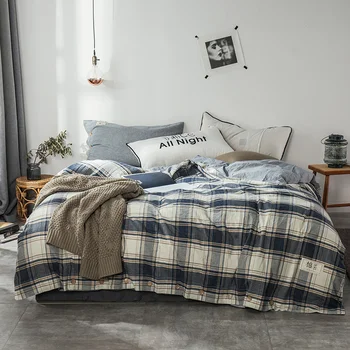 

Free cotton Queen Plaid Set 100% Cotton Bedding Duvet Cover Soft Easy Care Simple Style Bedding Set 87”X94”