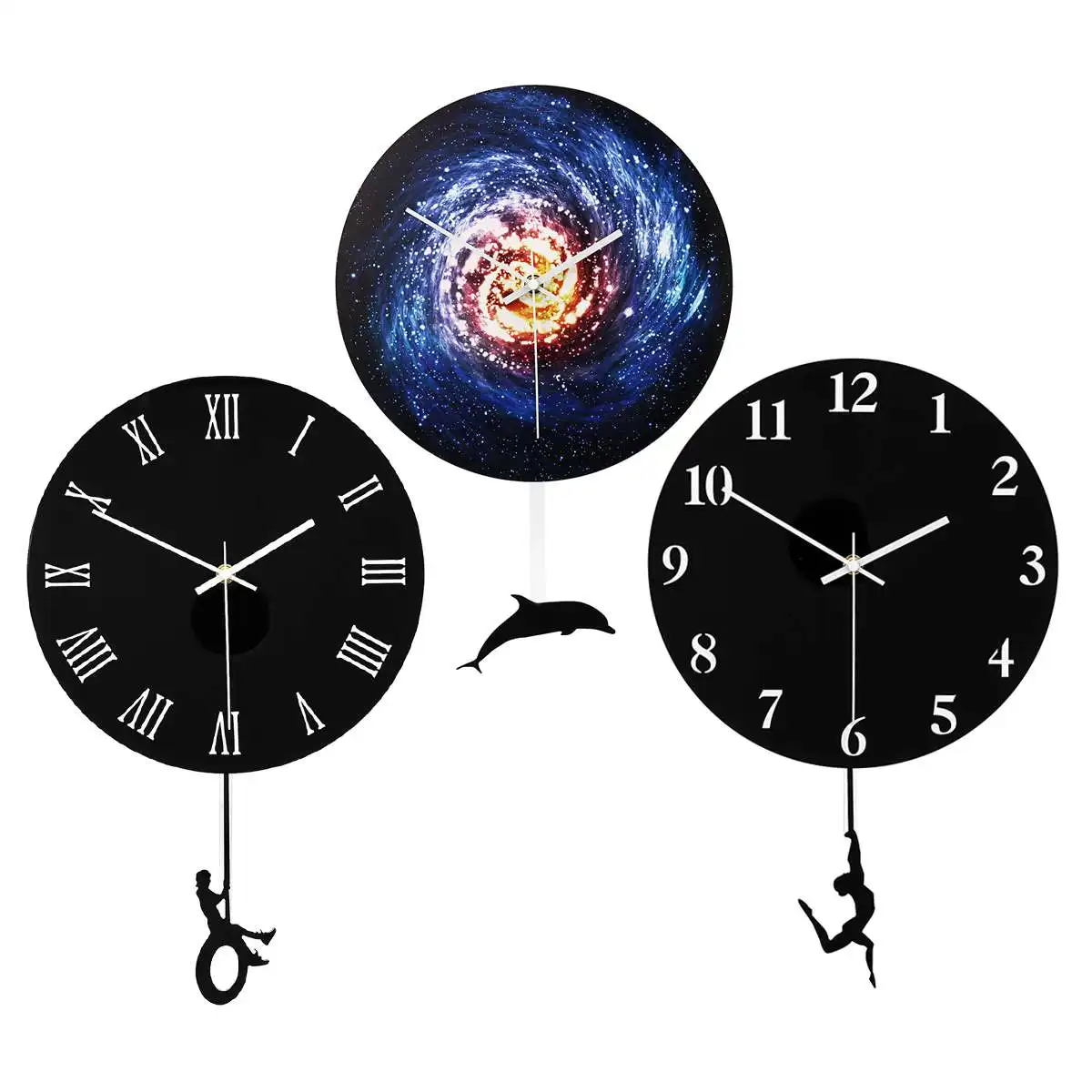 28cm Modern Acrylic Round Wall Clock Swing Tail Home Living Room Watch Decor Bedroom Dinning Room Mute Clock Hanging Decoration