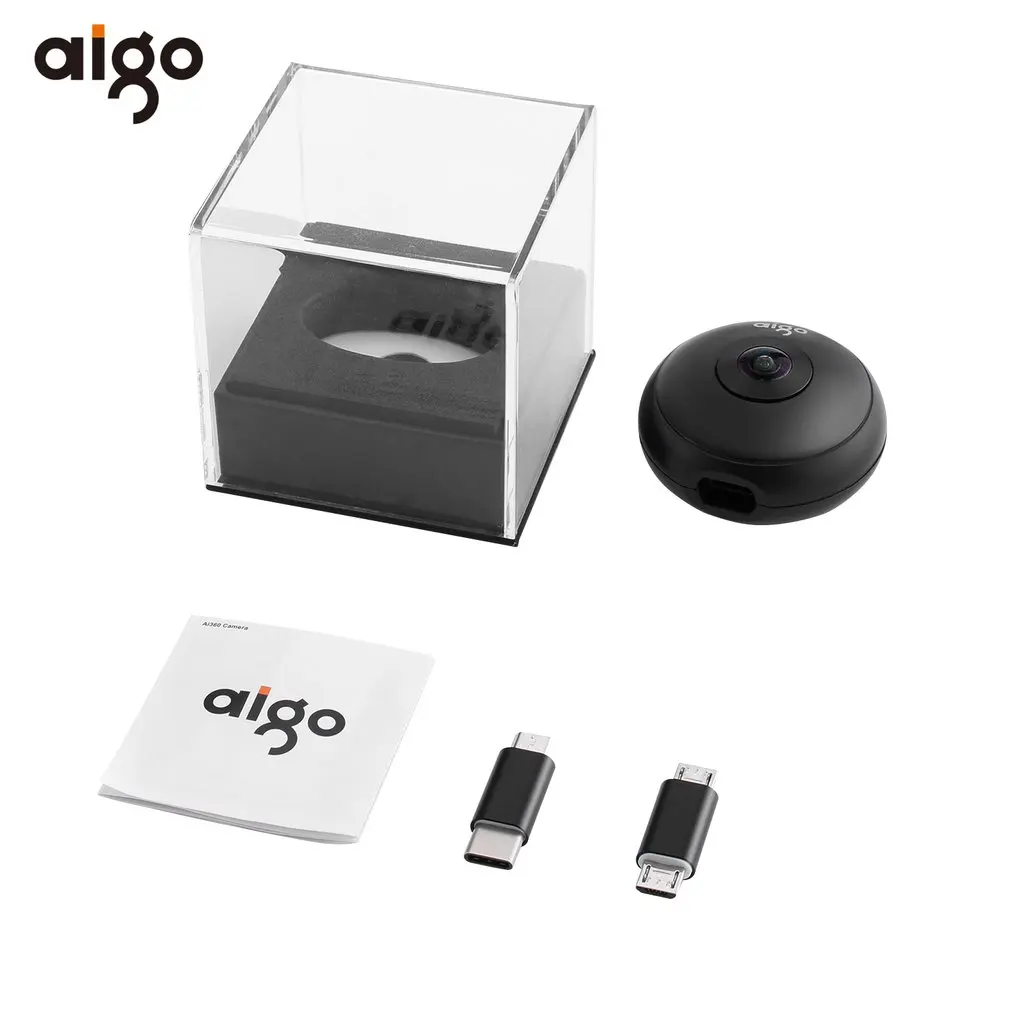 

Aigo Mini Ai360 VR Phone Panoramic Camera 720 Degree Video Camera Dual Lens with Dual Adapters Connectors For Smartphone