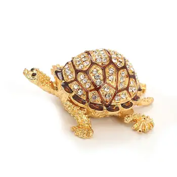 

1PC Diamond Turtles Hinged Trinket Box Hand-Painted Animal Figurine Collectible