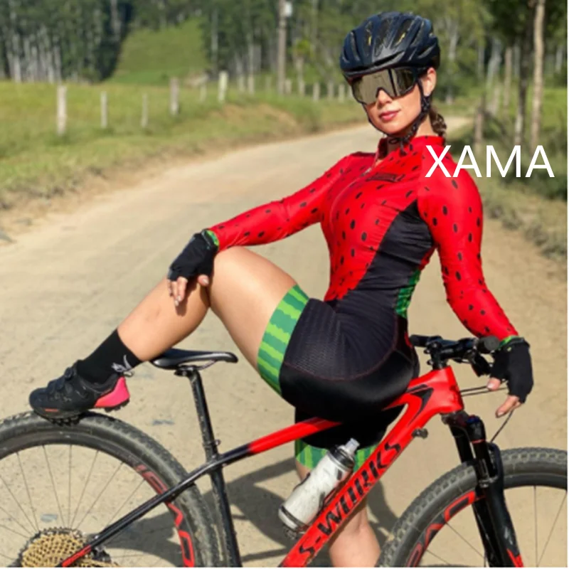 XAMA 사이클링 숙녀 세트, 몽키 긴팔 세트, 여름 사이클링 자전거  세트, 세트 작업복