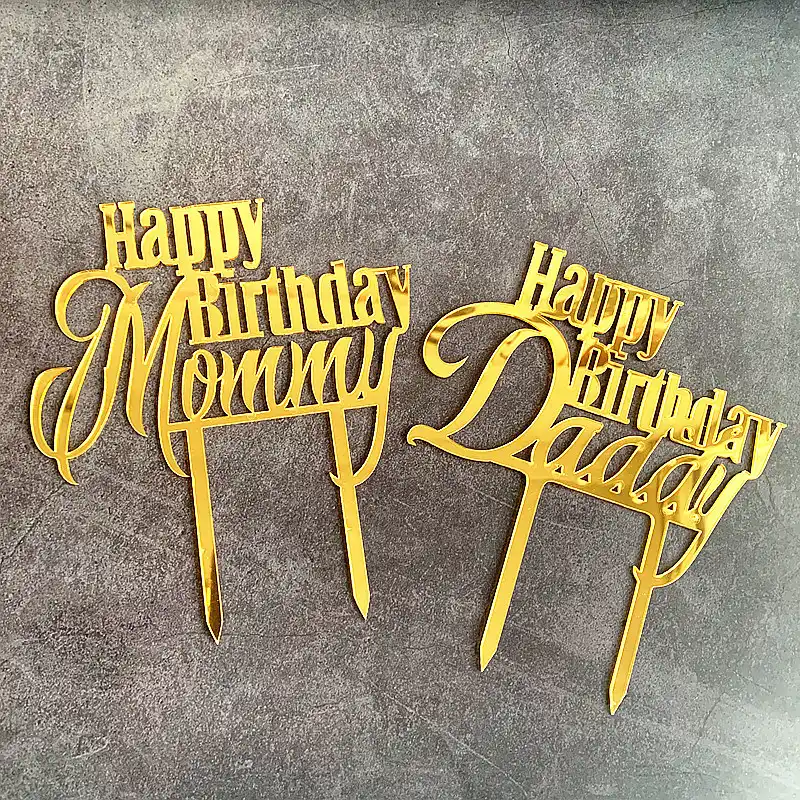 Decoration De Gateau En Acrylique Maman Papa Decorations De Gateaux En Or Pour Fete D Anniversaire Mere Pere Aliexpress