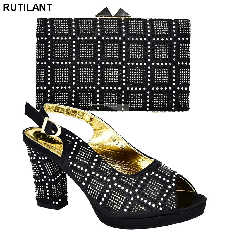 

New African Sets 2019 Super High (8cm-up) Italian Ladies Shoes and Bags To Match Set Luxury Women Shoes and Bag Square Heel